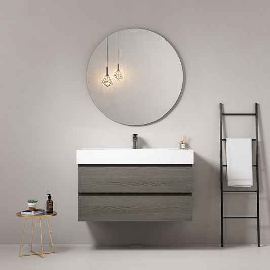 Mobile bagno sospeso 80 cm Grey Lavabo in Resina Specchio Tondo - Fiji Wood