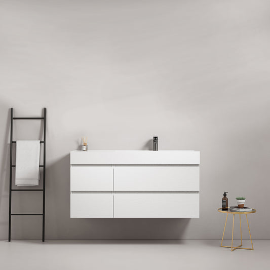 Mobile bagno sospeso 120 cm Bianco Lavabo a Destra in Resina Senza Specchio - Fiji Wood