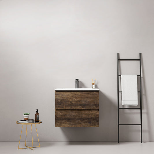 Mobile bagno sospeso 60 cm Bruno Scuro Lavabo in Ceramica Senza Specchio - Fiji Wood