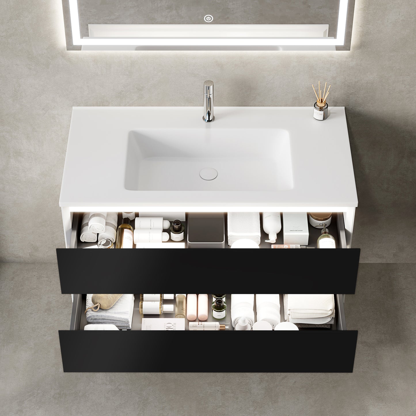 Mobile Bagno Marsiglia 100 cm Black Specchio Led Touch Incluso - MedaHome