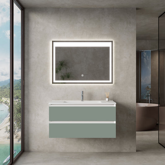 Mobile Bagno Marsiglia 100 cm Green Specchio Led Touch Incluso - MedaHome