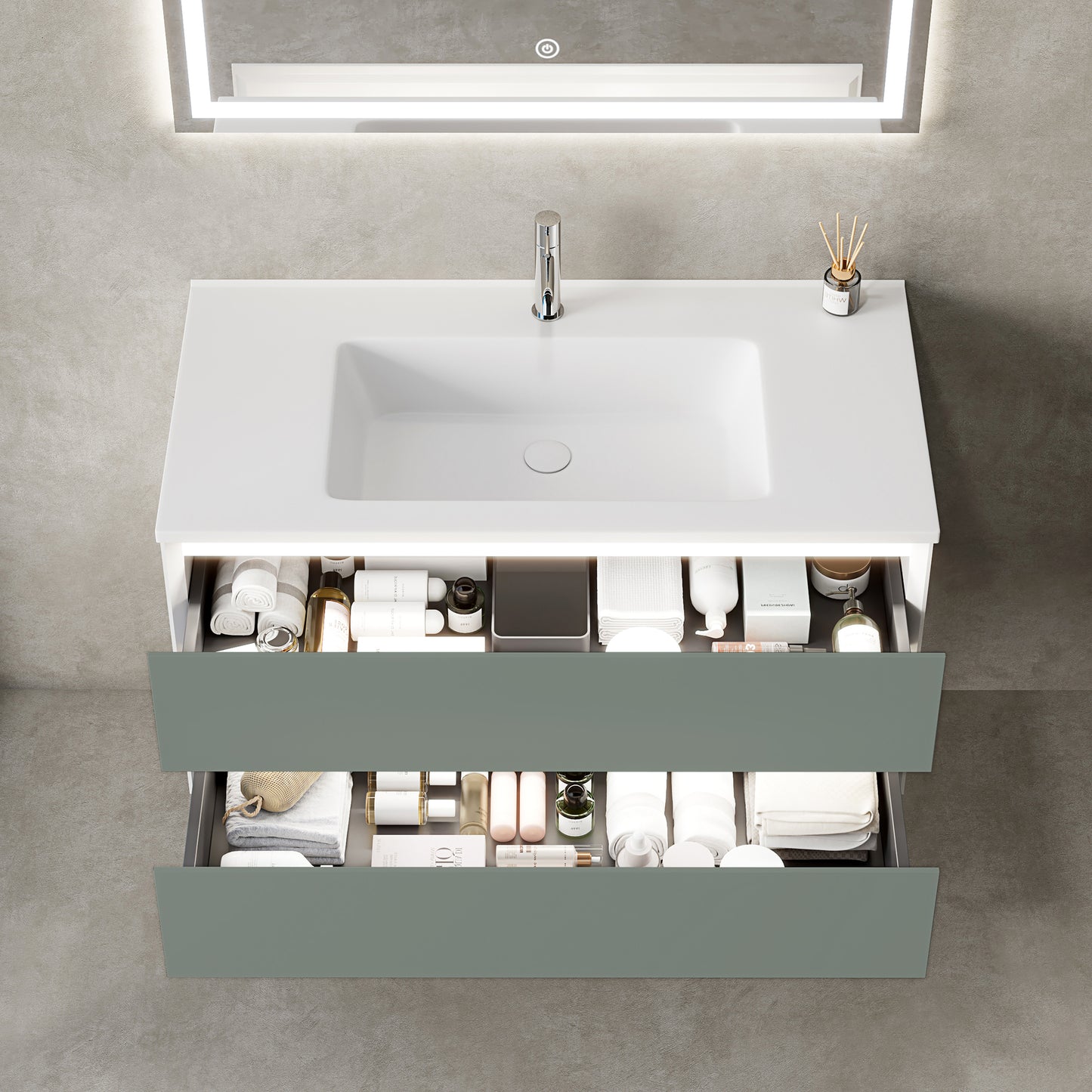 Mobile Bagno Marsiglia 100 cm Green Specchio Led Touch Incluso - MedaHome