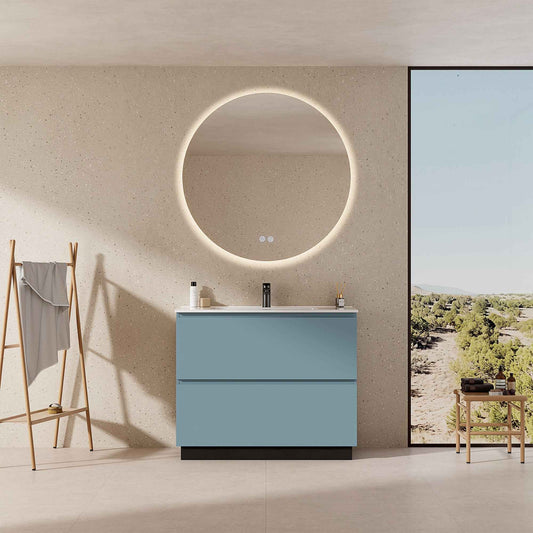 Mobile bagno a Terra 100 cm Blu Avio Lavabo in Ceramica Specchio Quadro - Nube Paint