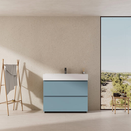 Mobile bagno a Terra 100 cm Blu Avio Lavabo in Resina Senza Specchio - Nube Paint