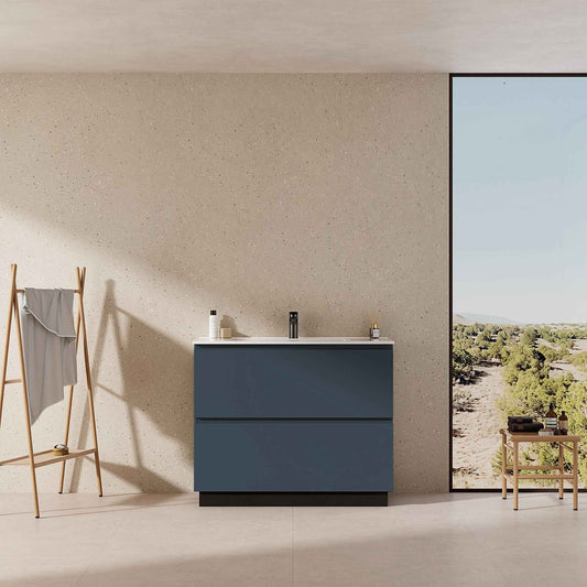 Mobile bagno a Terra 100 cm Blu Mare Lavabo in Ceramica Senza Specchio - Nube Paint