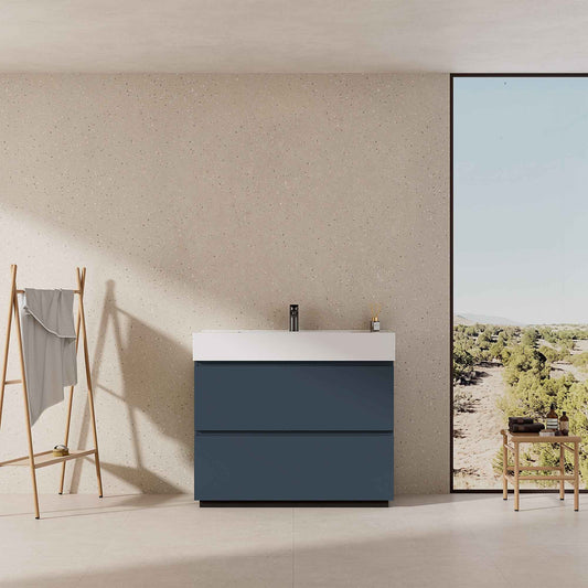 Mobile bagno a Terra 100 cm Blu Mare Lavabo in Resina Senza Specchio - Nube Paint