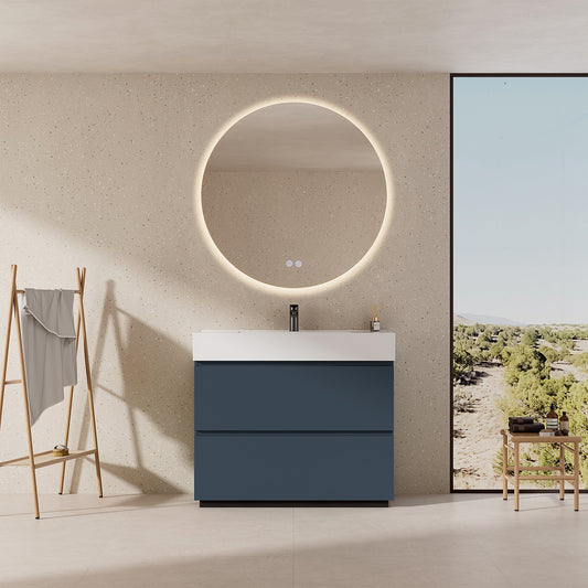 Mobile bagno a Terra 100 cm Blu Mare Lavabo in Resina Specchio Quadro - Nube Paint