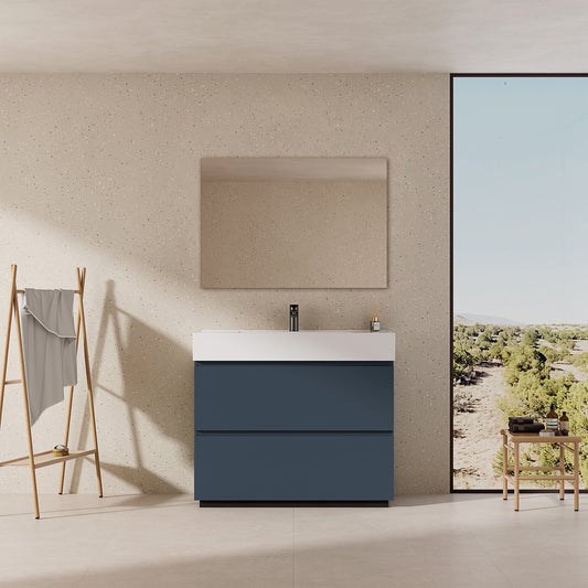 Mobile bagno a Terra 100 cm Blu Mare Lavabo in Resina Specchio Tondo Retroilluminato - Nube Paint