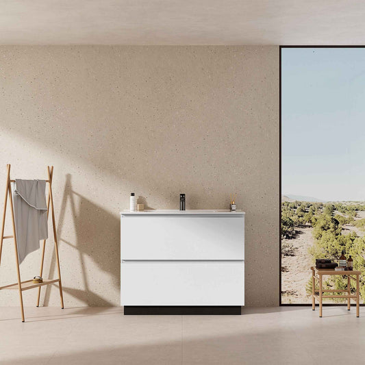 Mobile bagno a Terra 100 cm Bianco Lavabo in Ceramica Senza Specchio - Nube Paint