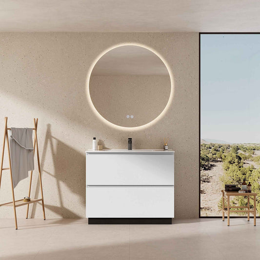 Mobile bagno a Terra 100 cm Bianco Lavabo in Ceramica Specchio Quadro - Nube Paint