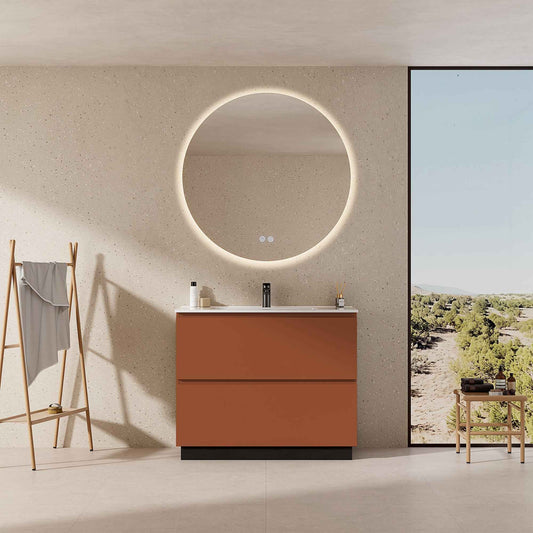 Mobile bagno a Terra 100 cm Cotto Contemporaneo Lavabo in Ceramica Specchio Quadro - Nube Paint