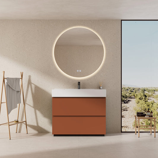 Mobile bagno a Terra 100 cm Cotto Contemporaneo Lavabo in Resina Specchio Quadro - Nube Paint