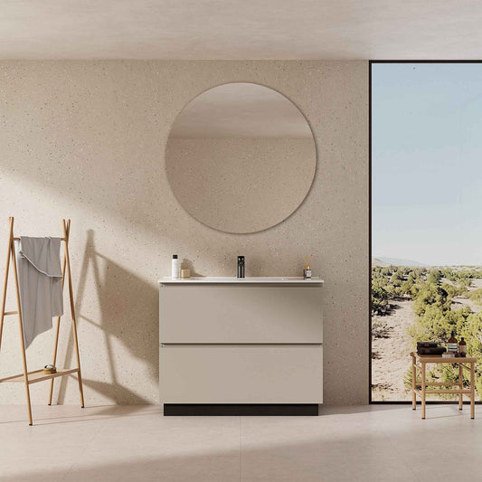 Mobile bagno a Terra 100 cm Grigio Cenere Lavabo in Ceramica Specchio Tondo - Nube Paint