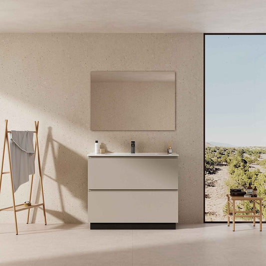Mobile bagno a Terra 100 cm Grigio Cenere Lavabo in Ceramica Specchio Tondo Retroilluminato - Nube Paint