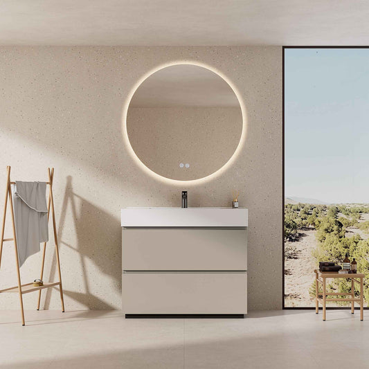 Mobile bagno a Terra 100 cm Grigio Cenere Lavabo in Resina Specchio Quadro - Nube Paint
