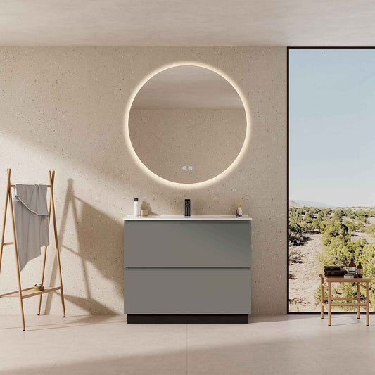 Mobile bagno a Terra 100 cm Grigio Londra Lavabo in Ceramica Specchio Quadro - Nube Paint
