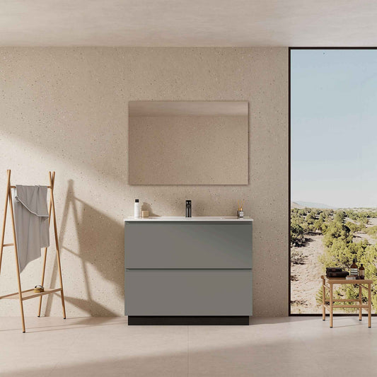 Mobile bagno a Terra 100 cm Grigio Londra Lavabo in Ceramica Specchio Tondo Retroilluminato - Nube Paint