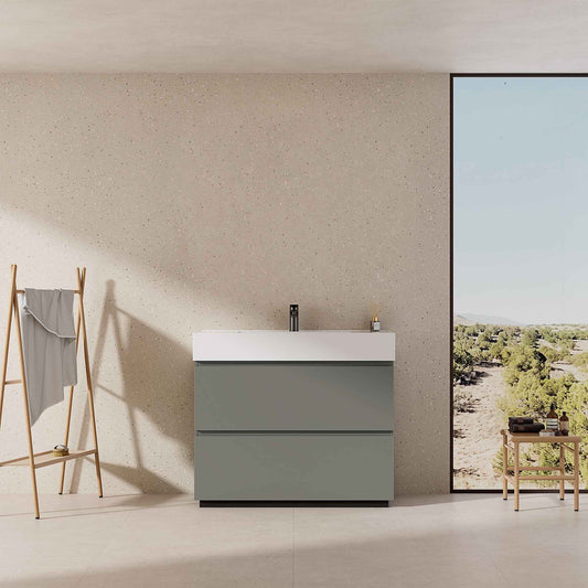 Mobile bagno a Terra 100 cm Grigio Londra Lavabo in Resina Senza Specchio - Nube Paint
