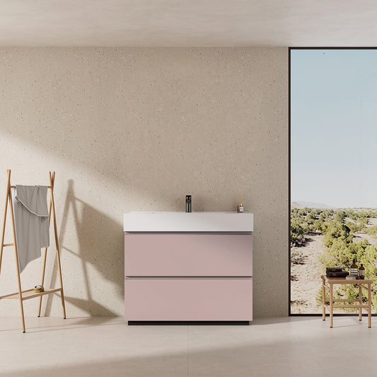 Mobile bagno a Terra 100 cm Rosa Retrò Lavabo in Resina Senza Specchio - Nube Paint