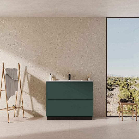 Mobile bagno a Terra 100 cm Verde Comodoro Lavabo in Ceramica Senza Specchio - Nube Paint