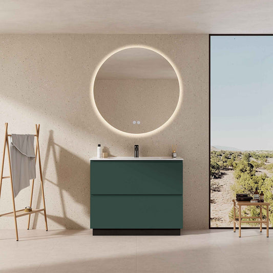 Mobile bagno a Terra 100 cm Verde Comodoro Lavabo in Ceramica Specchio Quadro - Nube Paint