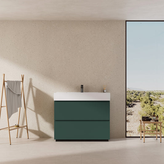 Mobile bagno a Terra 100 cm Verde Comodoro Lavabo in Resina Senza Specchio - Nube Paint