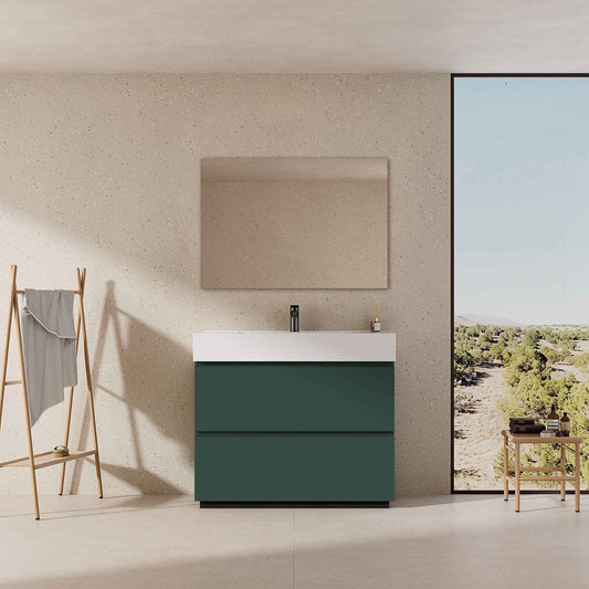 Mobile bagno a Terra 100 cm Verde Comodoro Lavabo in Resina Specchio Tondo Retroilluminato - Nube Paint