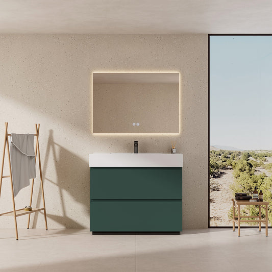 Mobile bagno a Terra 100 cm Verde Comodoro Lavabo in Resina Specchio Quadro Retroilluminato - Nube Paint