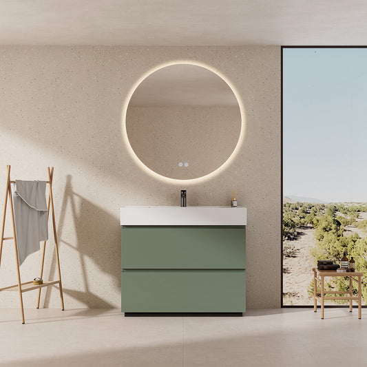 Mobile bagno a Terra 100 cm Verde Salvia Lavabo in Resina Specchio Quadro - Nube Paint