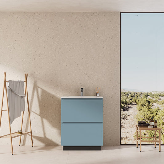 Mobile bagno a Terra 60 cm Blu Avio Lavabo in Ceramica Senza Specchio - Nube Paint