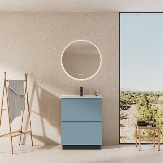Mobile bagno a Terra 60 cm Blu Avio Lavabo in Ceramica Specchio Quadro - Nube Paint