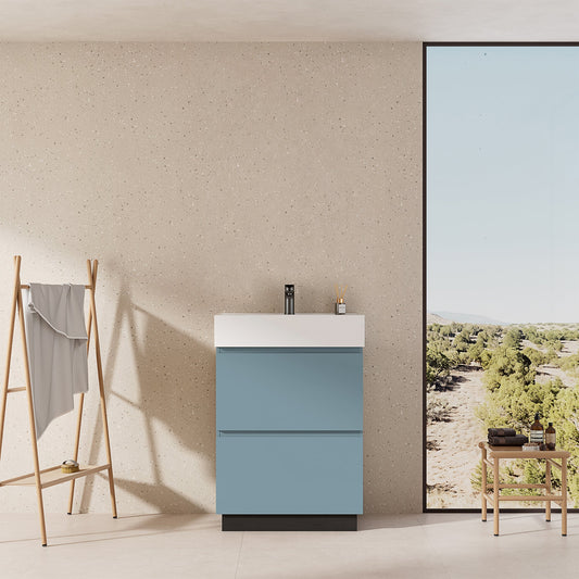 Mobile bagno a Terra 60 cm Blu Avio Lavabo in Resina Senza Specchio - Nube Paint