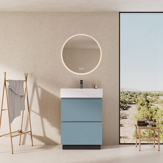 Mobile bagno a Terra 60 cm Blu Avio Lavabo in Resina Specchio Quadro - Nube Paint