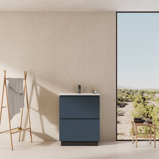 Mobile bagno a Terra 60 cm Blu Mare Lavabo in Ceramica Senza Specchio - Nube Paint