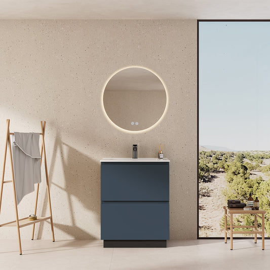 Mobile bagno a Terra 60 cm Blu Mare Lavabo in Ceramica Specchio Quadro - Nube Paint
