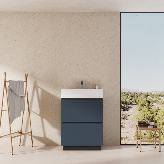 Mobile bagno a Terra 60 cm Blu Mare Lavabo in Resina Senza Specchio - Nube Paint