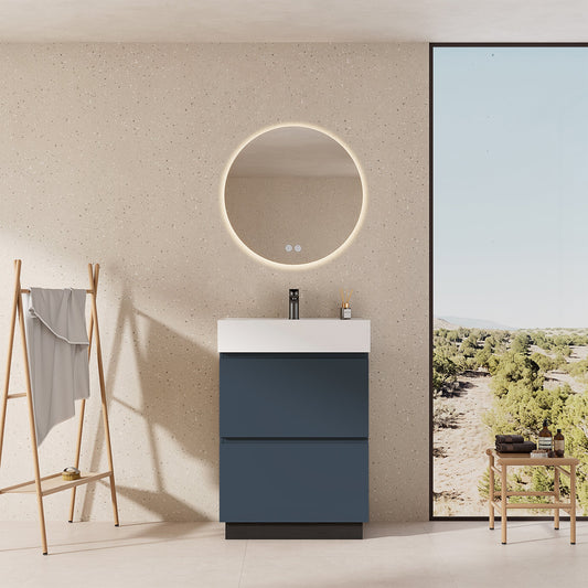 Mobile bagno a Terra 60 cm Blu Mare Lavabo in Resina Specchio Quadro - Nube Paint