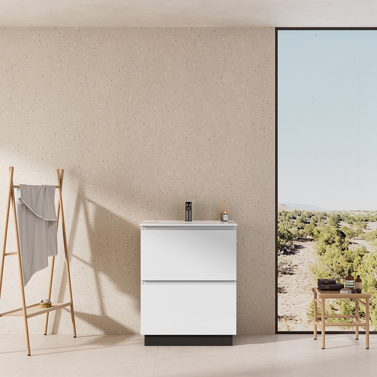 Mobile bagno a Terra 60 cm Bianco Lavabo in Ceramica Senza Specchio - Nube Paint