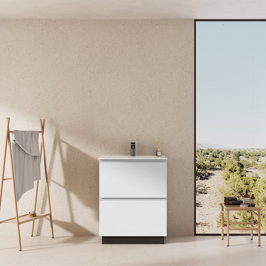 Mobile bagno a Terra 60 cm Bianco Lavabo in Ceramica Senza Specchio - Nube Paint
