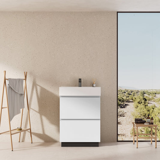 Mobile bagno a Terra 60 cm Bianco Lavabo in Resina Senza Specchio - Nube Paint