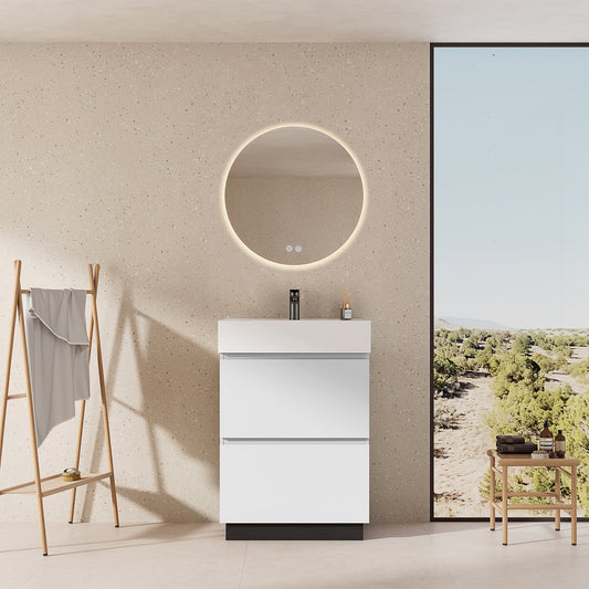Mobile bagno a Terra 60 cm Bianco Lavabo in Resina Specchio Quadro - Nube Paint