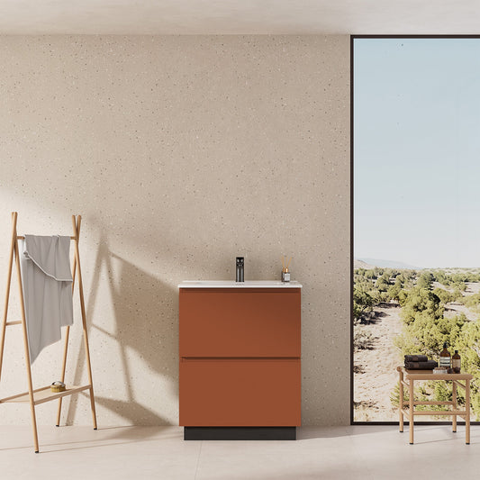 Mobile bagno a Terra 60 cm Cotto Contemporaneo Lavabo in Ceramica Senza Specchio - Nube Paint