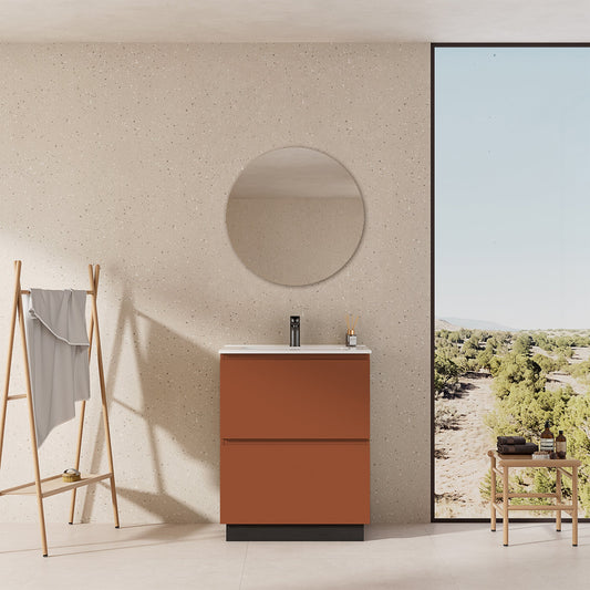 Mobile bagno a Terra 60 cm Cotto Contemporaneo Lavabo in Ceramica Specchio Tondo - Nube Paint