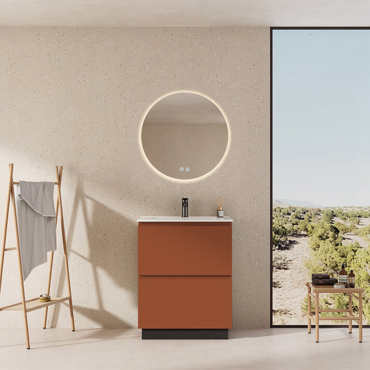 Mobile bagno a Terra 60 cm Cotto Contemporaneo Lavabo in Ceramica Specchio Quadro - Nube Paint