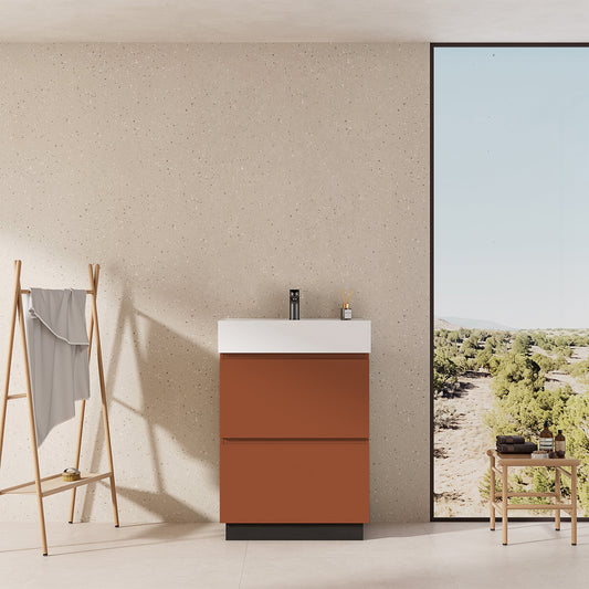 Mobile bagno a Terra 60 cm Cotto Contemporaneo Lavabo in Resina Senza Specchio - Nube Paint