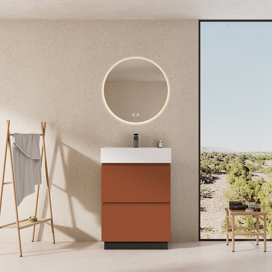 Mobile bagno a Terra 60 cm Cotto Contemporaneo Lavabo in Resina Specchio Quadro - Nube Paint