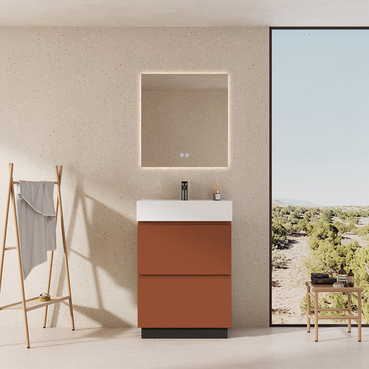 Mobile bagno a Terra 60 cm Cotto Contemporaneo Lavabo in Resina Specchio Quadro Retroilluminato - Nube Paint