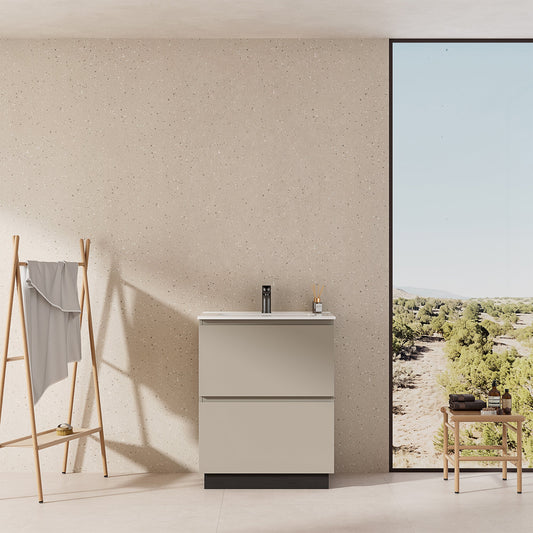Mobile bagno a Terra 60 cm Grigio Cenere Lavabo in Ceramica Senza Specchio - Nube Paint