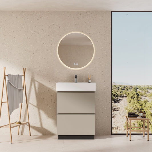Mobile bagno a Terra 60 cm Grigio Cenere Lavabo in Resina Specchio Quadro - Nube Paint