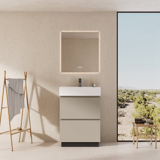 Mobile bagno a Terra 60 cm Grigio Cenere Lavabo in Resina Specchio Quadro Retroilluminato - Nube Paint